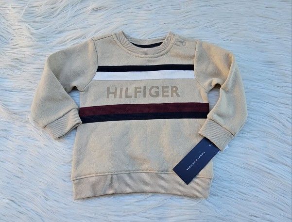 Tommy Hilfiger Baby Boy Chest Stripe Fleece Crewneck Size 12M