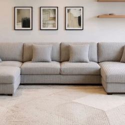 New Corduroy Sectional.  66”x168”x66”.  Grey.  Free Delivery!