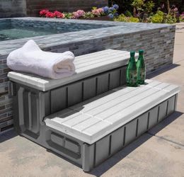 XtremepowerUS Universal Heavy Duty 2-Step Spa & Hot Tub Step Porch Steps with Large Storage Compartment Non-Slip Resistant Step Stairs 36" Inches Long