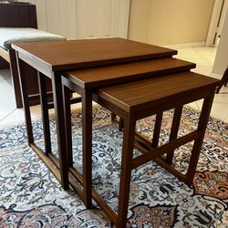 Teak Veneer Nested Tables - Set Of 3