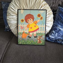 Vintage Raggedy Ann in Garden Litho Print by Lyn Large Size 11” x 14” Stapco N.Y