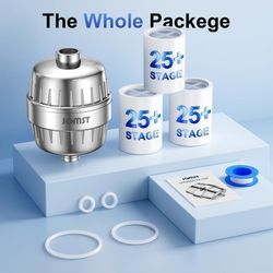 New! Shower Filter, 25+ Stages with 2 Extra Cartridges - For Softer Skin & Shinier Hair