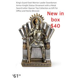 New King's Guard Seat Warrior Leader Swordsman Armor Knight Statue with a Metal Sword Letter Opener Top Collection as Gift for Office and Home $40