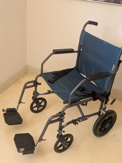 Wheelchair Medline Durable Folding Steel Transport Wheelchair with 12-Inch Wheels, 19-Inch Seat Width,