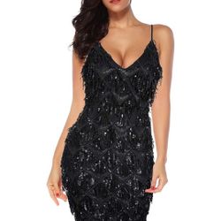 Meilun Sequin Fringe 1920s Flapper Inspired Cocktail Dance Party Dress