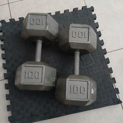 PAIR of 100lbs Cast Iron Hex Dumbbells