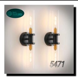 KUZZULL Wall Sconces Set of Two Black and Brass Gold Wall Lamp Wall Lights