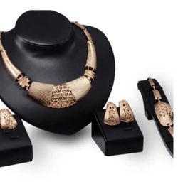4pcs African Ethiopian Gold Plated Jewelry Set Necklace Bracelet Earrings and Ring