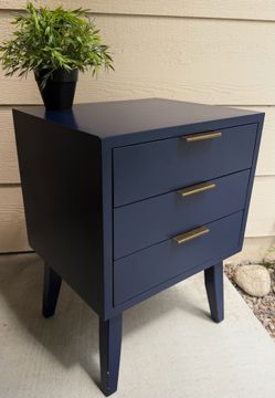 (1) Dark Blue 3-Drawer Small Night Stand or Side Table