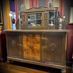 Antique Art Nouveau / Art Deco Sideboard with Hutch (Oak & Walnut) 