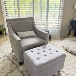 Grey Accent chair & storage Ottoman 