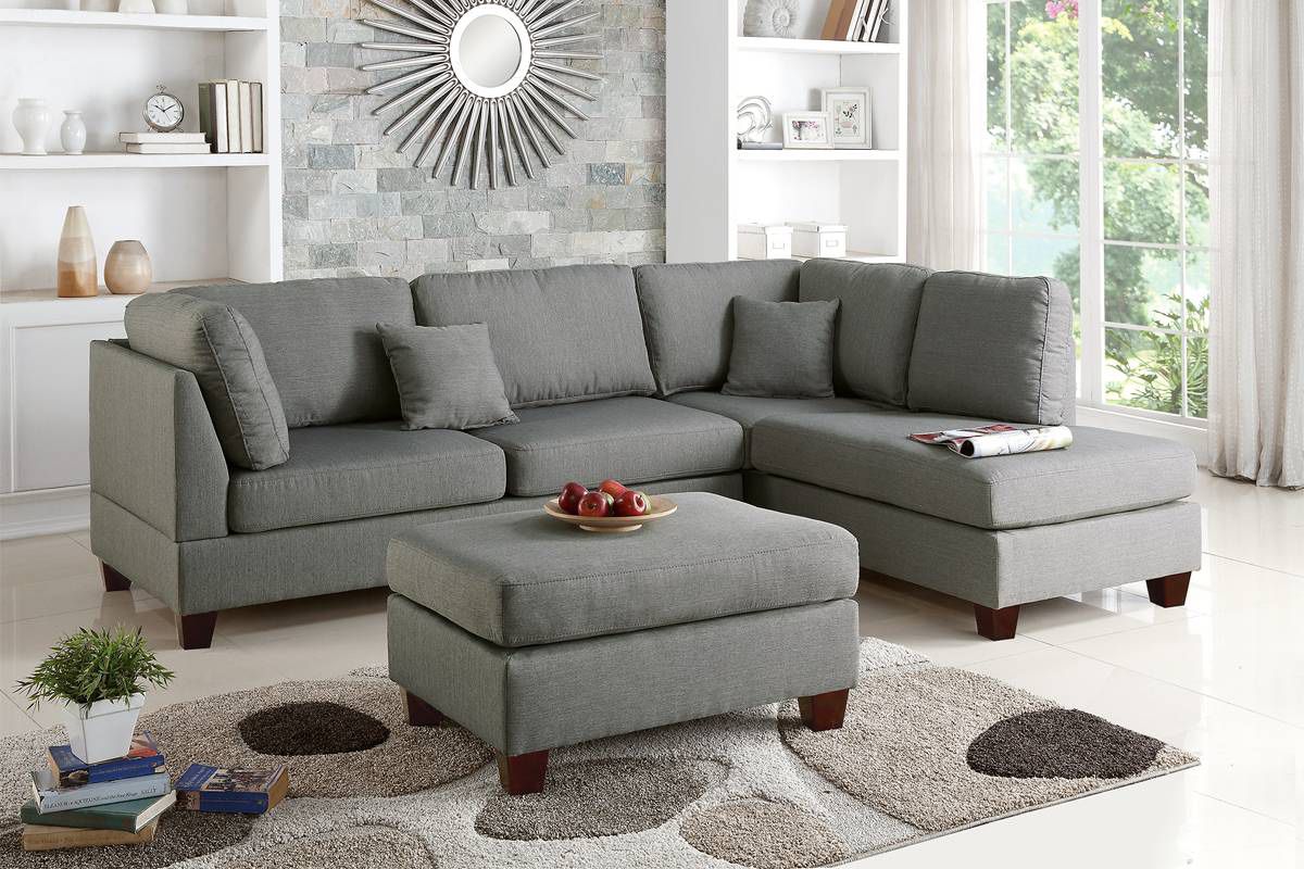Brand New Neutral Tone Brand New Grey Reversible Chaise L Shape Sectional With Free Ottoman 