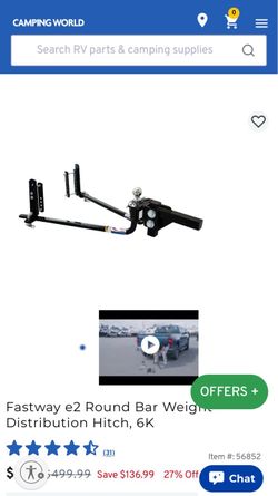 Fastway E2 weight distribution hitch for travel trailer