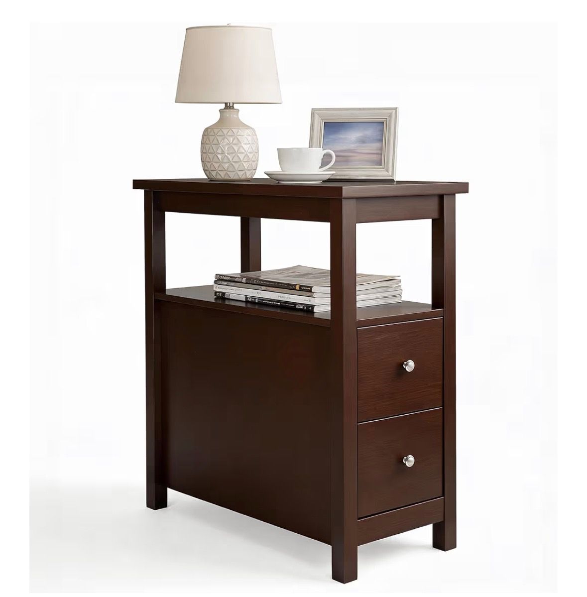 Table with Drawers 3 Tier Narrow Side Table Wood Sofa Table for Living ...