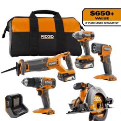 Nuevo Kit RIDGID 18V Inalámbrico – 5 Herramientas – Caja Sellada – 2 Baterías 4.0Ah + Cargador + Bol