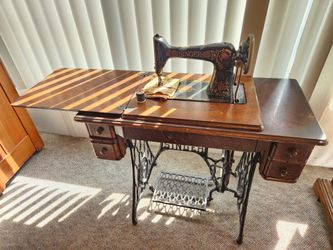 Antique Singer Red Eye Sewing Machine with Cabinet