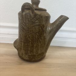 Japanese Earthenware Hanging Kettle + Lid Brown/tan Glaze 8x8 Inches 