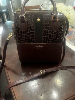 Spartina 449 Dark Brown Croc-Embossed Handbag