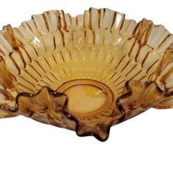Vintage Fenton Glass Bonbon Bowl Candy Dish Thumbprint Colonial Amber