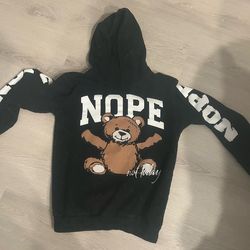 Black Nope hoodie with brown teddy‎ bear