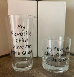 New Beer and Whiskey Glass Combo Set for Dad - "My Favorite Child Gave Me This Glass"