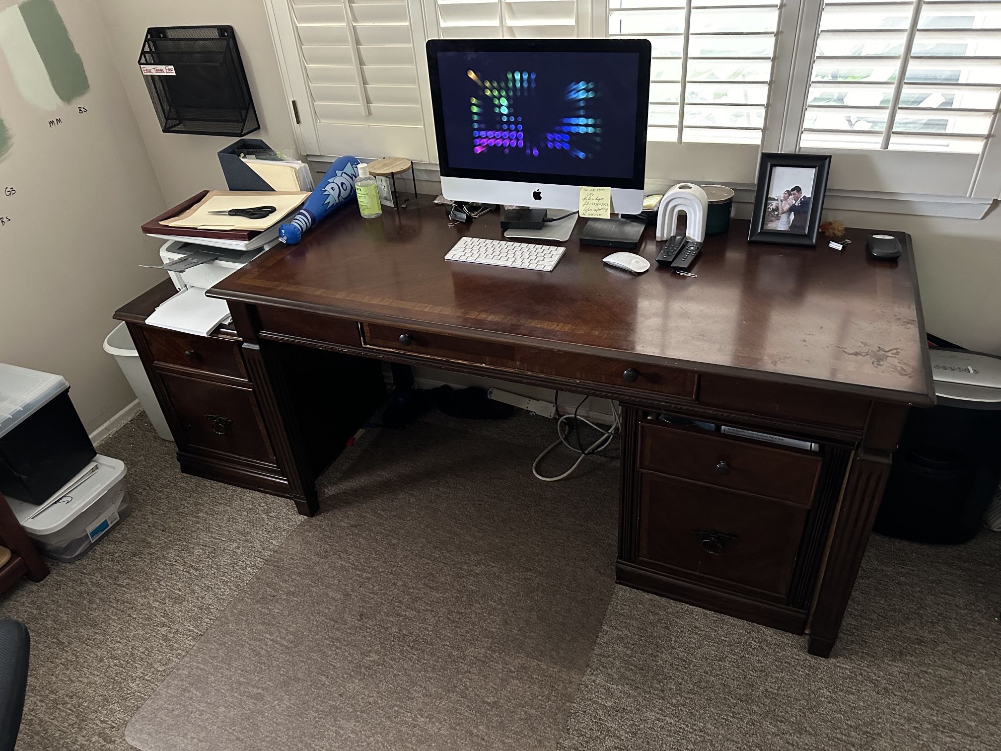 $50 Large Office Desk With 2 File Cabinets 