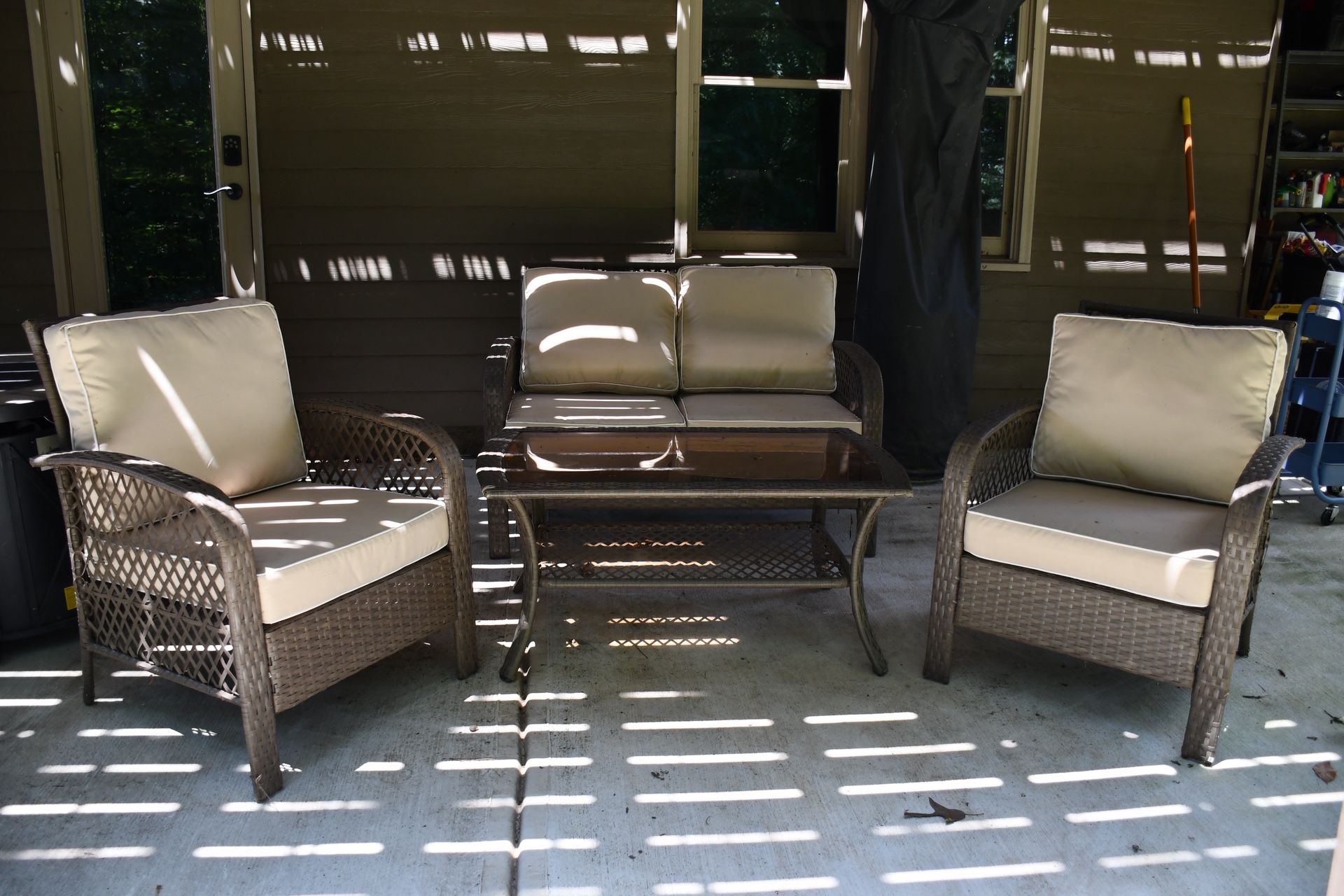 🪑 4-Piece Tan Patio Furniture Set w/ Table & Cover