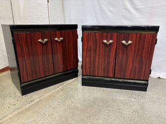 Double Door Nightstands in Rosewood Lacquer Finish (Set of 2)