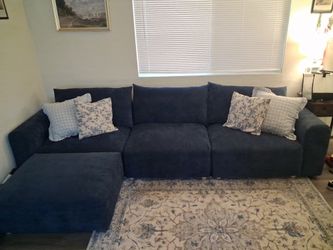 Navy Blue Modular 3-Piece Sectional Sofa + Ottoman