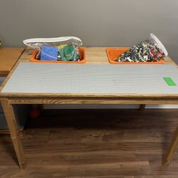Lego Table With 2 Storage Bins, Two Large Bags Of Legos And A Book
