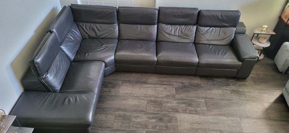 Reclinable Seccional De Piel.. Gris