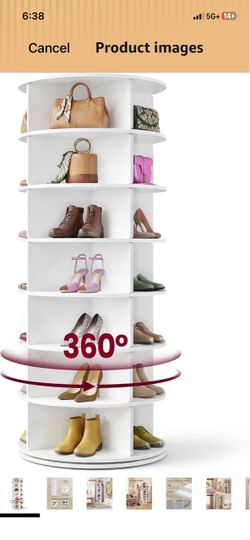 7-Tier Rotating Shoe Rack Tower, Free Standing 360 Degree Spinning Shoe Organizer, Lazy Susan Display Storage Rack, for Corners, Closets, Small Spaces