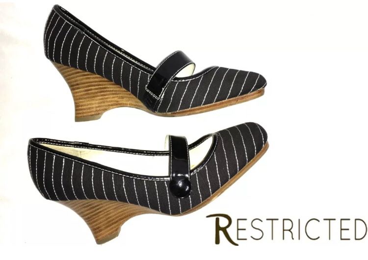Restricted Slip On Wedges Fabric Stripe Shoes SZ 8