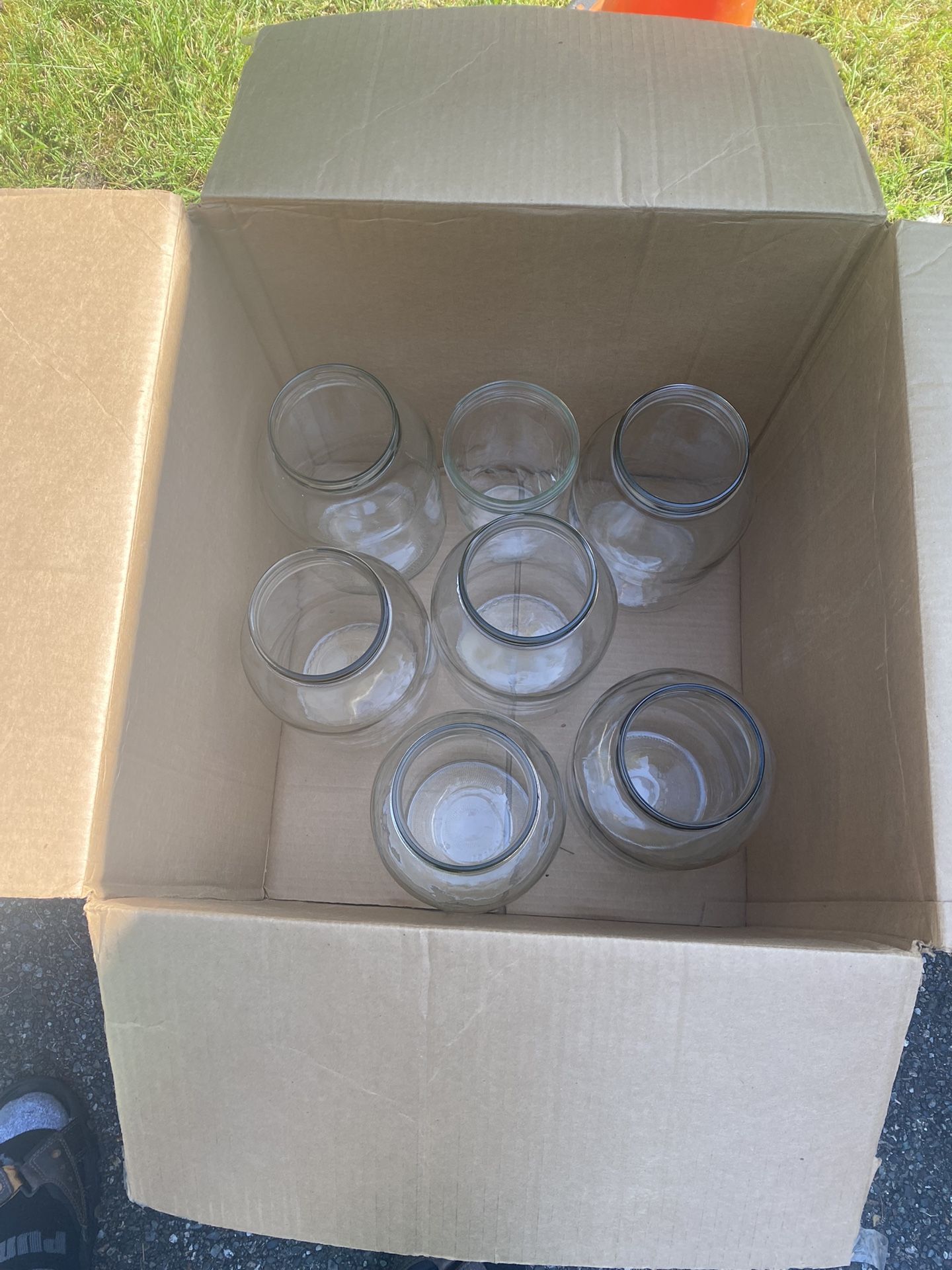6 Large Glass Jars And One Small One .excellent Condition