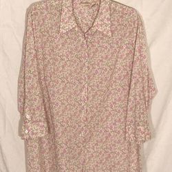 St. John’s Bay women’s floral shirt blouse button front plus size 1X pink flowers 