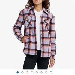 Women's Long Sleeve Plaid Super Plush Sherpa Lined Fleece Shirt Jacket with Pockets