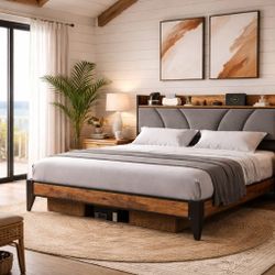Full bed Platform Bed Frame with Velvet Upholstered Headboard and Wooden Slats Support, Fully Upholstered Mattress Foundation/No Box Spring Needed/Eas