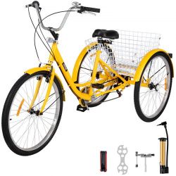 VEVOR Adult Tricycle with 7 Speed ​​Wheel, 26 Inch Cruiser Bike, Adjustable Tricycle with Bell, Brake System, Cruiser Bikes, Oversized Shopping Basket