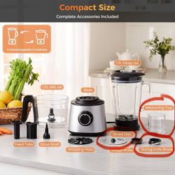 Sweetcrispy Food Processor Blender Combo for Vegetable, Dough, Electric Food Processors Slicing, 6 Cup Chopper for Meat, Puree, 2 Speeds, Sharp Blades