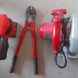 Skil Saw, Bolt Cutters, Sander.