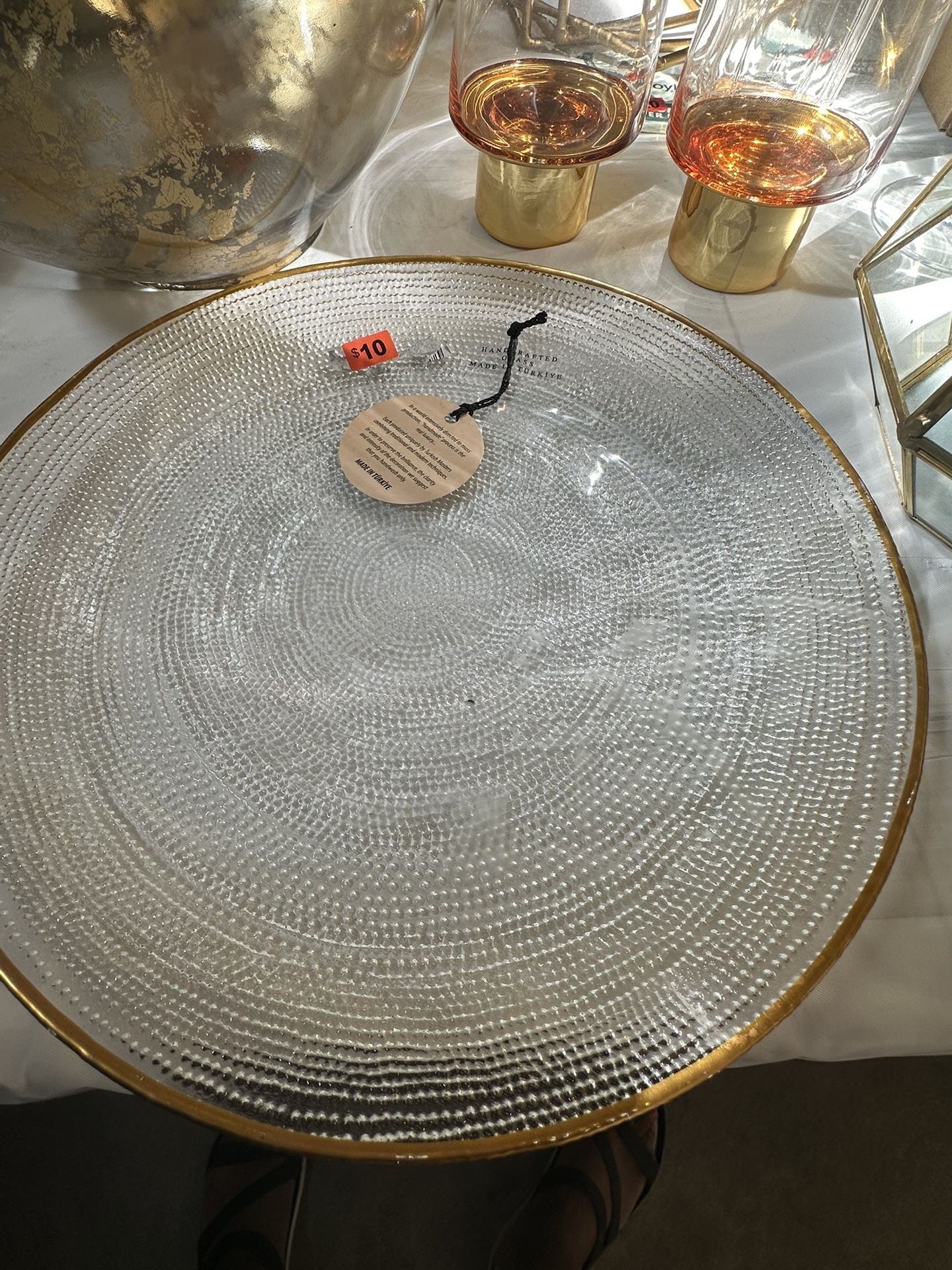 Glass Platter Trimmed In Gold