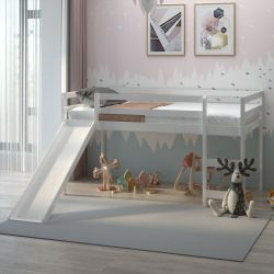 Gymax White Twin Loft Bed With Slide