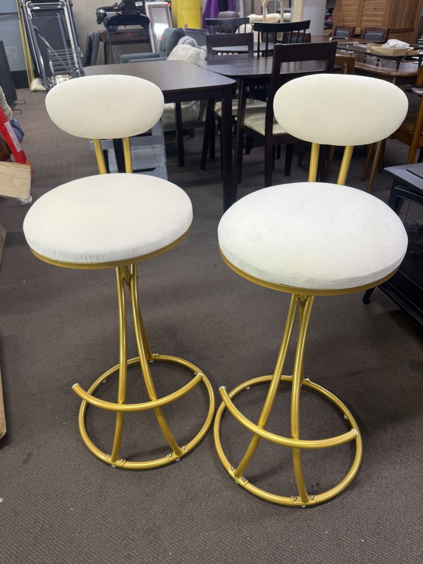 Set of 2 round bar stools, velvet without arms,