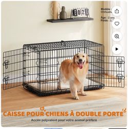 42.1" Foldable Metal Wire Pet Kennel Dog Crate with Divider and Pull-out Tray, Black