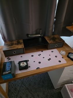 Dual Monitor Stand Riser with Two Drawers