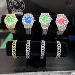 Watch, bracelet, and chain set Set reloj esclava y cadena