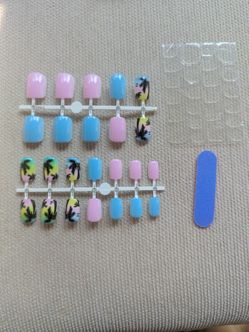 Press on Nails with Palm Tree Designs and Nail File