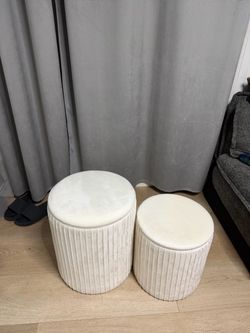 Set of 2 Velvet Storage Ottomans – Like New!