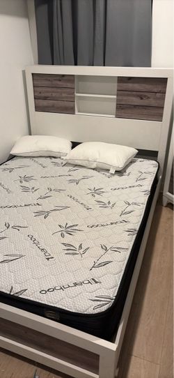 White Bed Frame with Storage Headboard