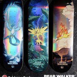 Pokemon Center X Bear Walker Articuno, Zapdos & Moltres Skateboards LTD Editions
